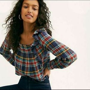 NWT Free People - Navy Combo Plaid Shirt
